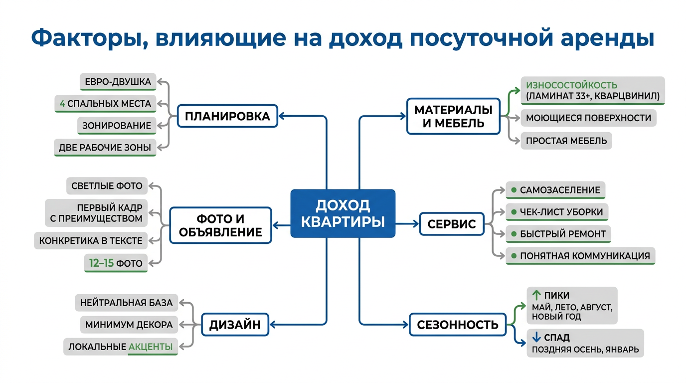 Факторы, влияющие на доход посуточной аренды
